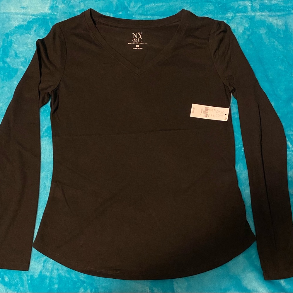 NY&C Long Sleeve V-Neck Blouse Size XS NWT Black